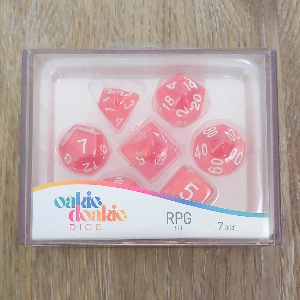NEW Oakie Doakie RPG Red Marble 7 Piece Dice Set